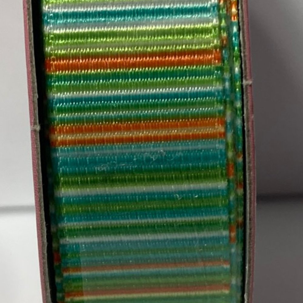2 Spring Stripe Green Orange Blue White Ribbon